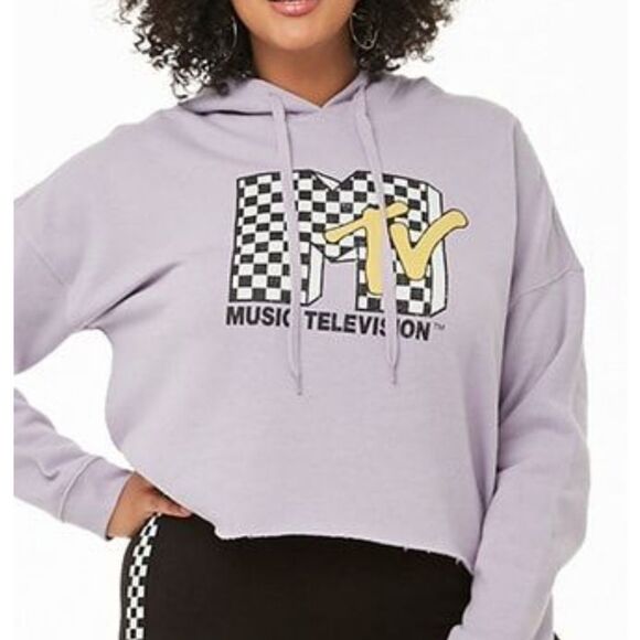 Forever 21 Plus Light Purple Checkered MTV Cropped Hoodie 3X - Picture 4 of 8